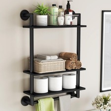 STWWO Bathroom Shelves Wall Mounted, 3 Tier Black Bathroom Shelf Bar 200093011