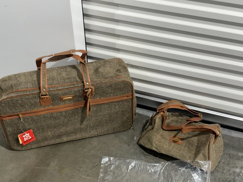 VTG 2 Piece Set Samsonite Carry On Special Edition Tweed Luggage 22” & 14” NEW - Image 3 of 4