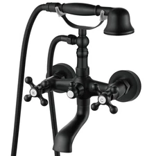 Matte Black Wall Mount Bathtub Faucet with Hand Shower Sprayer Bathroom Tub F...
