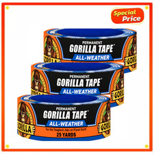 3 Pack Gorilla Black Heavy Duty Duct Tape, 1.88" x 25 Yard, Strong Adhesive Roll