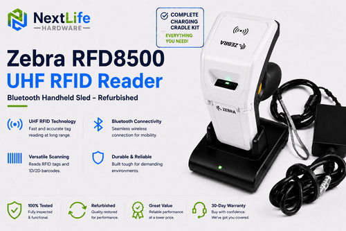 Zebra RFD8500 UHF RFID Bluetooth Reader Complete Charging Cradle Kit SE4710
