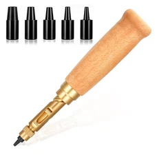 Adjustable Japanese Screw Punch, Leather Hole Puncher Wood Handle Belt Hole P...