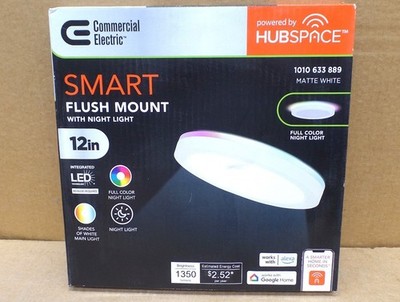 COMMERCIAL ELECTRIC 12'' HUBSPACE SMART CCT RGB SELECTABLE LED FLUSH MOUNT WHITE