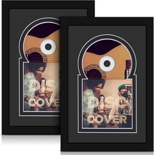 Qunclay 2 Pcs Cd Display Frame with Mats 12" x 8" Disc and Black