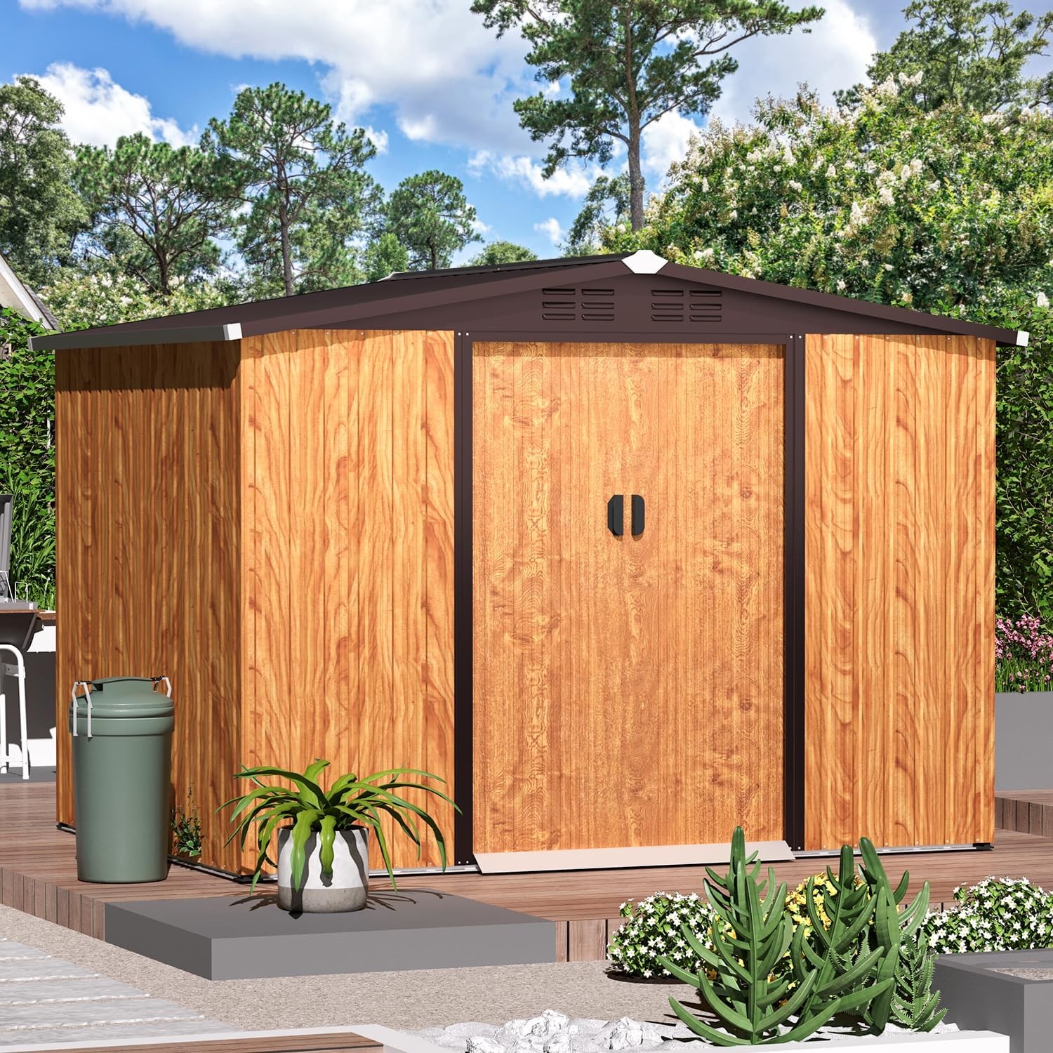 6'x8' Waterproof Outdoor Storage Shed, Grey Metal Tool Cabinet with Sliding Door