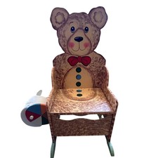 Vintage Wooden Teddy Bear Potty Chair Toilet Training Paper Holder Brown