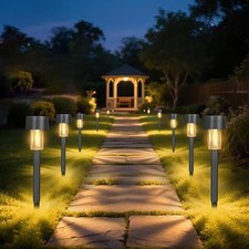 Garden lights, solar light Waterproof, 12 Pack Stainless Steel LED Solar Stake