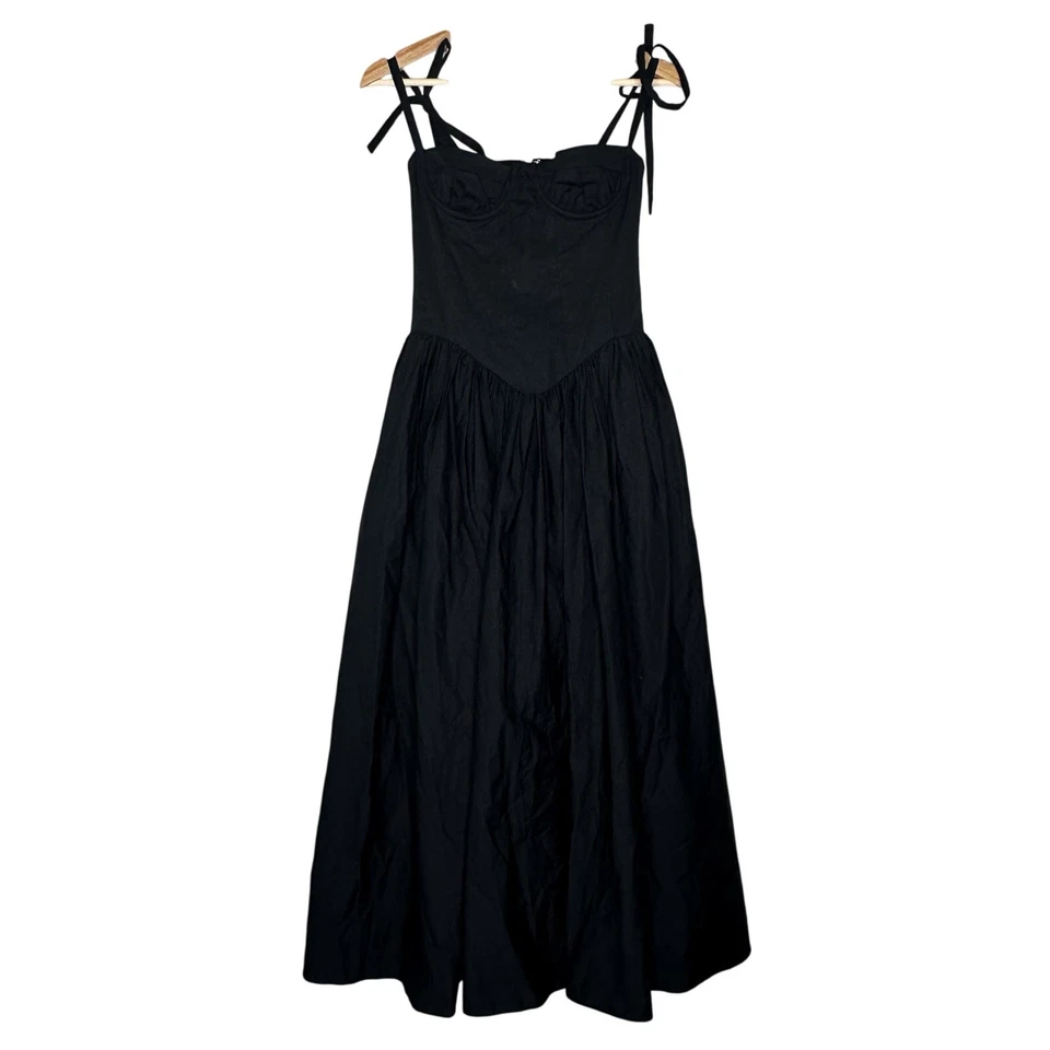 Vestido Tularosa Emma Midi Negro Corsé Top Hombro Corbata Correas XXS REVOLVE Moda Foto 4 de 4