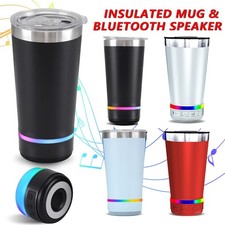 Portable LED Bluetooth Speaker 16oz Stainless Steel Insulated Mug Cup with Lid