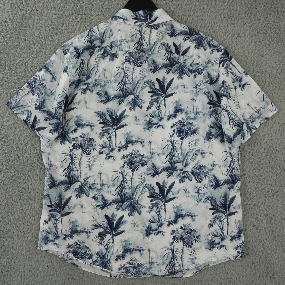 UNTUCKit Shirt Men Large Blue Pertois Hawaiian Palm Trees Short Sleeve Button Up - Image 2 of 4