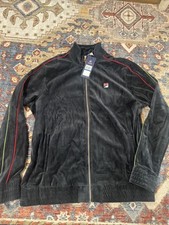 NWT Fila Men's Deverall Velour Track Jacket Black Red Green Size S 88 Classic