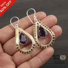 Pear Natural African Amethyst Handmade Dangling New Earrings 925 Sterling Silver