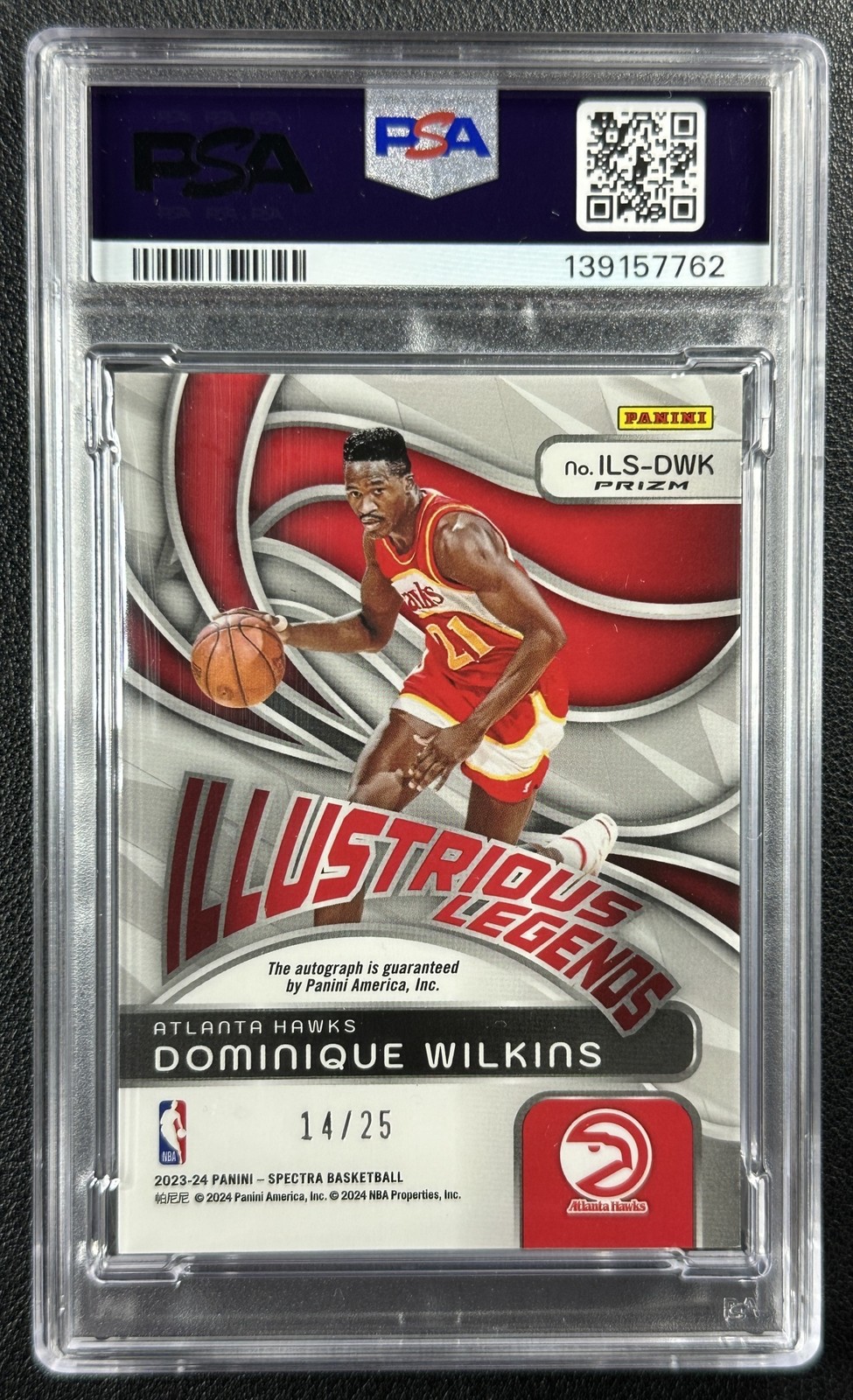 DOMINIQUE WILKINS PSA 9 2022 PANINI SPECTRA ILLUSTRIOUS LEGENDS AUTO META 14/25 view 2
