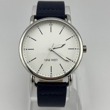 Nine West Watch Women 38mm Silver Case Blue Leather Band NW/2377- New Battery