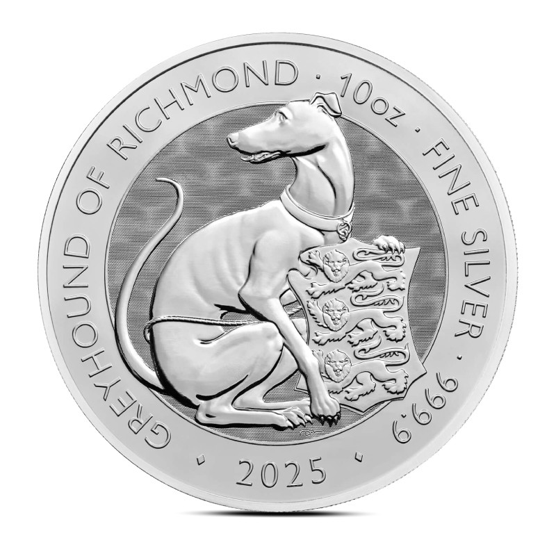 2025 10 oz British Tudor Beasts: Greyhound of Richmond Silver Coin (BU)