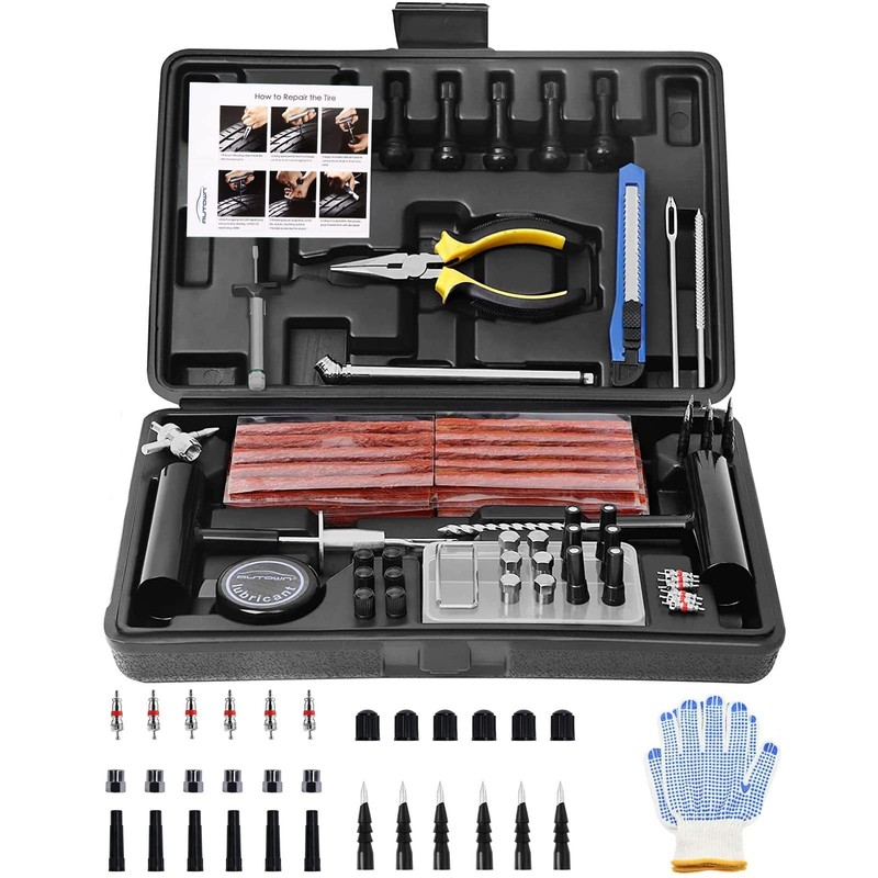 Kit Riparazione Pneumatici Auto e Moto 102 Pezzi Attrezzi per Riparazione Gomme - Immagine 1