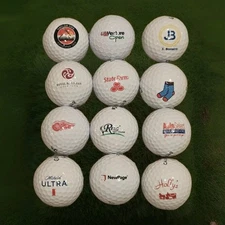 1 Dozen Logo Golf Balls - 12 Different Logos - Various Brands  
