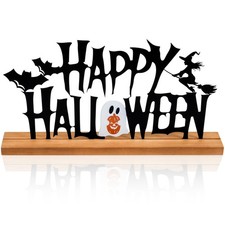 Metal Happy Halloween Sign Table Decor 5 inches x 11 inches, Black