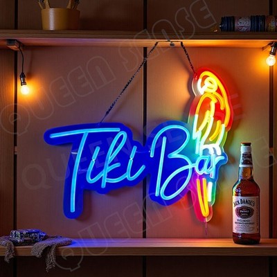 16''x14'' Tiki Bar Parrot LED Neon Sign With Dimmer USB Powered Light Wall Club DF