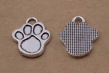 12PCS or 30PCS, Antique Silver Paw Print Charm Pendant, Loss of Dog, Cat Footpr