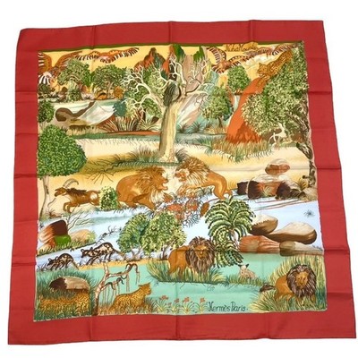 Hermes Carre 90 Nuba Mountain Silk Scarf Red