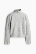 H&M Light Grey Marl Shoulder-Pad Turtleneck Jumper - Large - BNWT - Fast Shippin