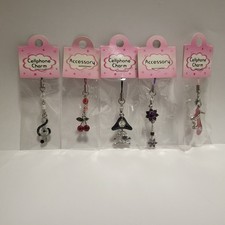 Set of 5 Cell Phone Charm Strap Dangle: Treble-Clef Cherry Pirate Flower Sandel