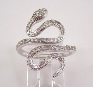 Authentic 14K White Gold Plated 2Ct Lab Created Round SNAKE Ring Wraparound Serpent Design