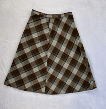 Vintage 1960s Brown/Gray Plaid Below Knee A Line Skirt, Size 12/ Waist 26, Retro