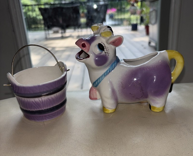 Vintage Anthropomorphic Cow Creamer and Open Sugar Set Japan