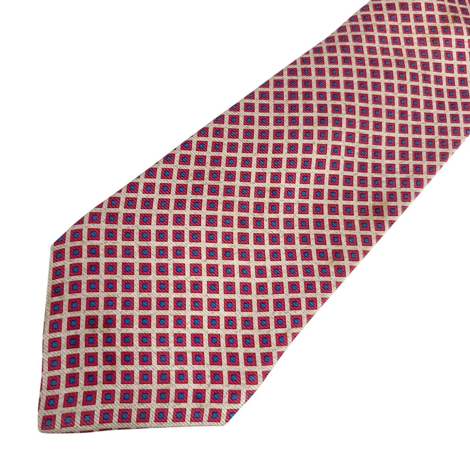 Bvlgari x Davide Pizzigoni мужской 7-кратный галстук геометрический хаки/розовый шелк 4 дюйма x 58,5 дюйма - Изображение 4 из 4