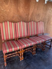 Set of 4 Vintage Oak Dining Chairs Barley Twist Legs Upholstered Solid Wood