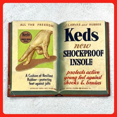 1940s Keds Shoes Vintage Advertising Sign 20'' Cardboard Easel Shock Proof Book