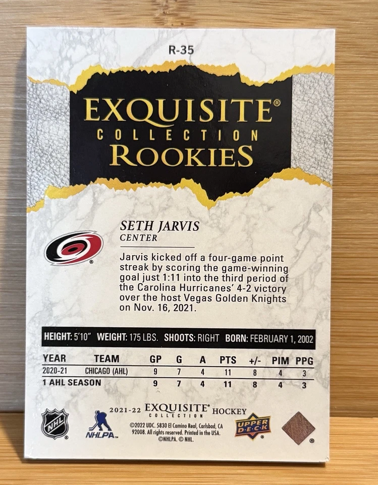 2021 UPPER DECK ICE #R-35 SETH JARVIS EXQUISITE COLLECTION ROOKIES BLUE RC /99 - Image 2 of 2