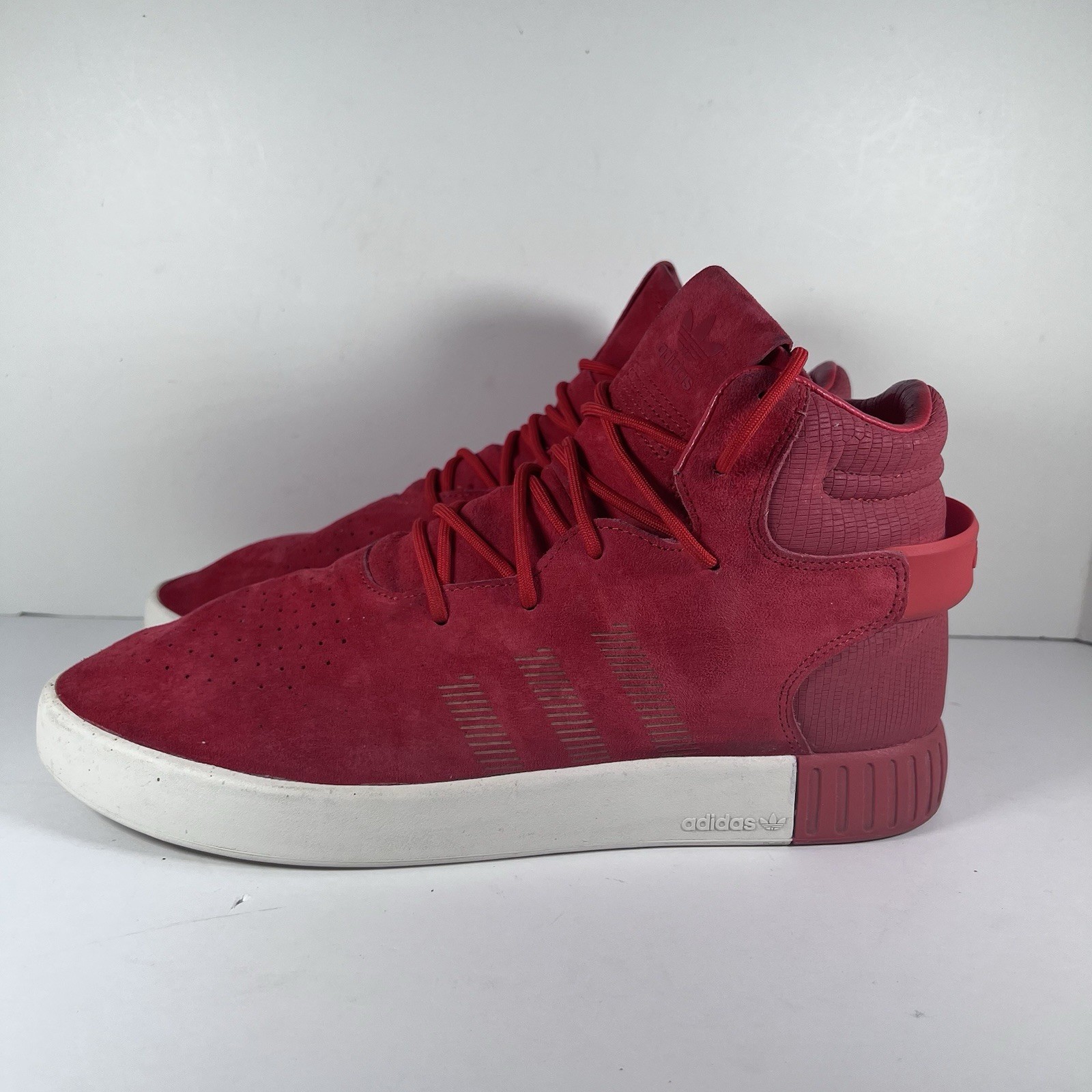 Adidas Tubular Invader Mid Red Suede Lace Up Athletic Shoes Men's Size 10 thumbnail 3