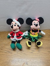 Vintage lot of 2 - Hula Minnie, Christmas Mini Bean Bag Plush 7" Walt Disney k