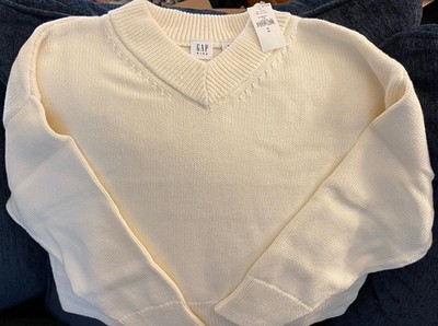 GAP Kids Medium Girls off white V-Neck Pullover Sweater Long Sleeve