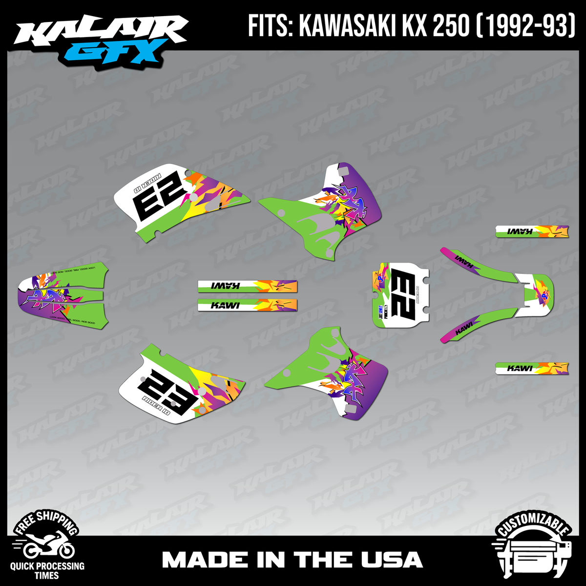 Graphics Kit for Kawasaki KX250 KX 250 (1992-1993) Throwback