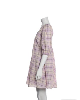 NEW GANNI Seersucker Check Mini Dress Sz EU 38 US 6/8 M Purple Orchid $235  | eBay