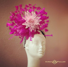 Aimee Fuller Kentucky Derby Hat Hot Pink Fuchsia Black Silver Jeweled Fascinator