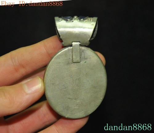 Ancient China Tibetan silver Cloisonne Inlay gem Zircon amulet Exorcism Pendant - Picture 5 of 7