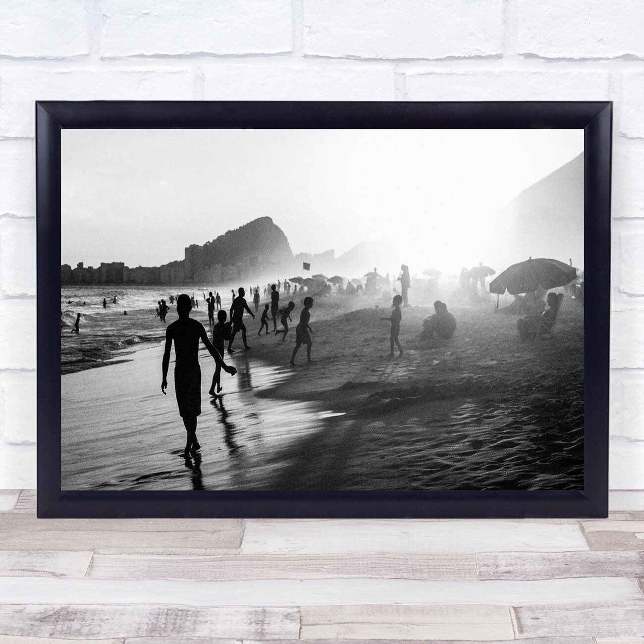 Sunset Man Women Boy Girl Walk Shadow Sea Walking Beach Shore Wall Art Print