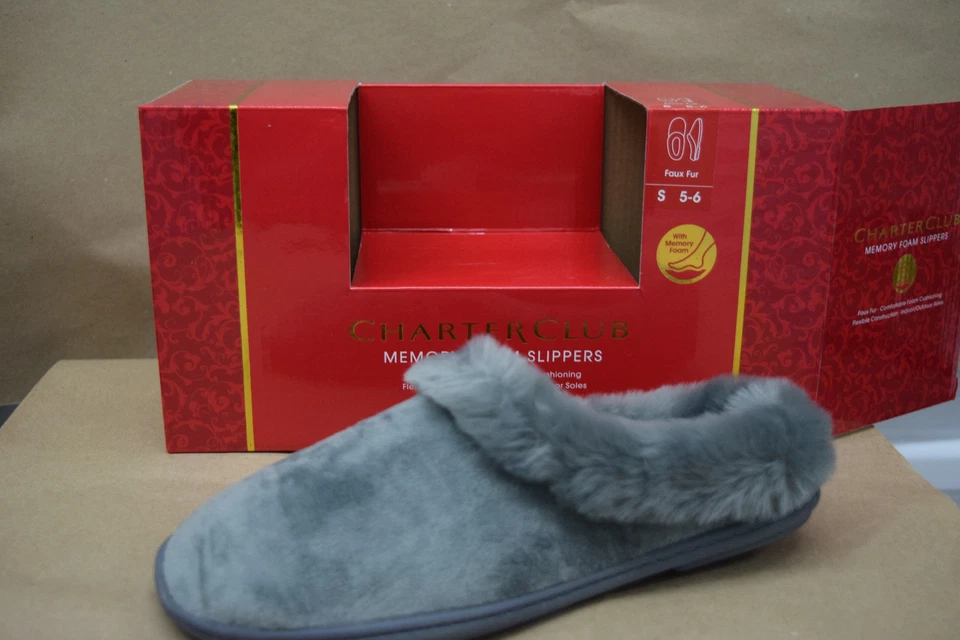 Zapatillas para mujer CHARTER CLUB de piel sintética con espuma viscoelástica gris liso pequeñas 5-6 Foto 4 de 4