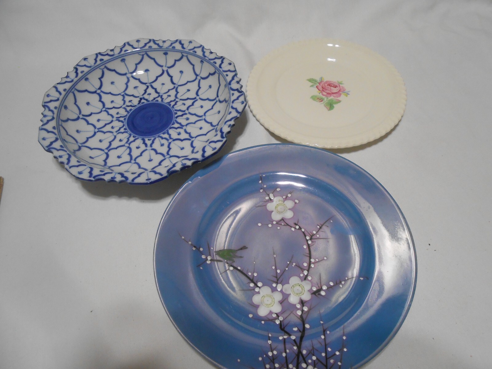 Vintage Lot 1 scalloped edge Bowl, 1 rose saucer, & 1 embossed salad plate Dish