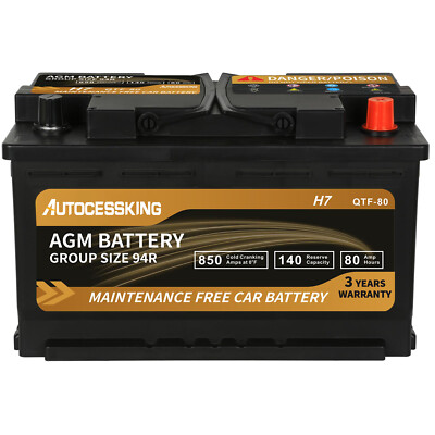 Autocessking Platinum AGM Battery Group 94R 12V 80Ah H7 Rechargeable Battery