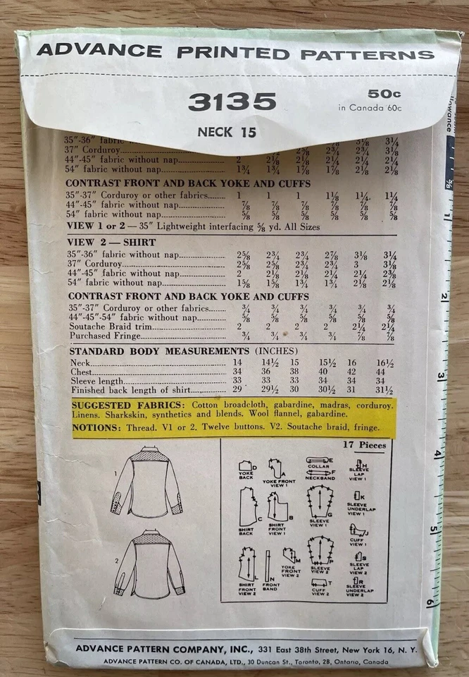 Sew-Easy Advance Men’s Western Shirt Pattern Neck 15 - Image 3 of 4