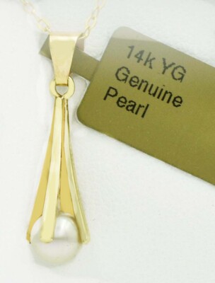 14K Yellow Gold 9.9 Mm Ultra Luster Tear Drop Cultured  Genuine 5 mm Pearl Tear Pendant 14k Gold display picture 1