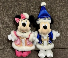 Disneyland Mickey & Minnie Mouse Plush Doll Key Chain Christmas Tokyo Japan F/S