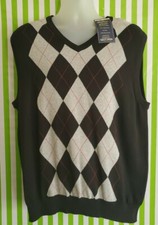 Consensus V-neck sweater vest Men  s L Argyle design on front, black gray NWT