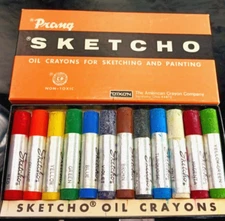 Prang Sketcho Oil Crayons In Original Vintage Box 12 Colors